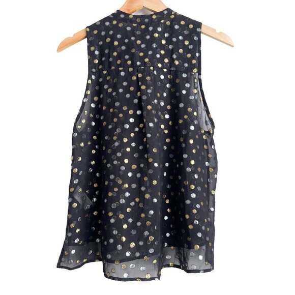 Free People Silk Geometric Gold and Silver Polka Dot Print Top - Black - Picture 2 of 7